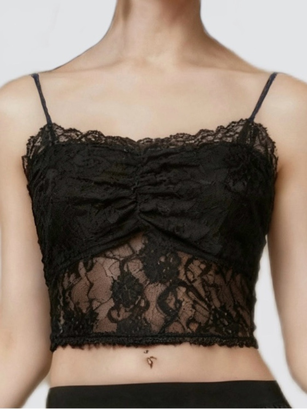 ROMWE Black Lace Cropped Cami Top